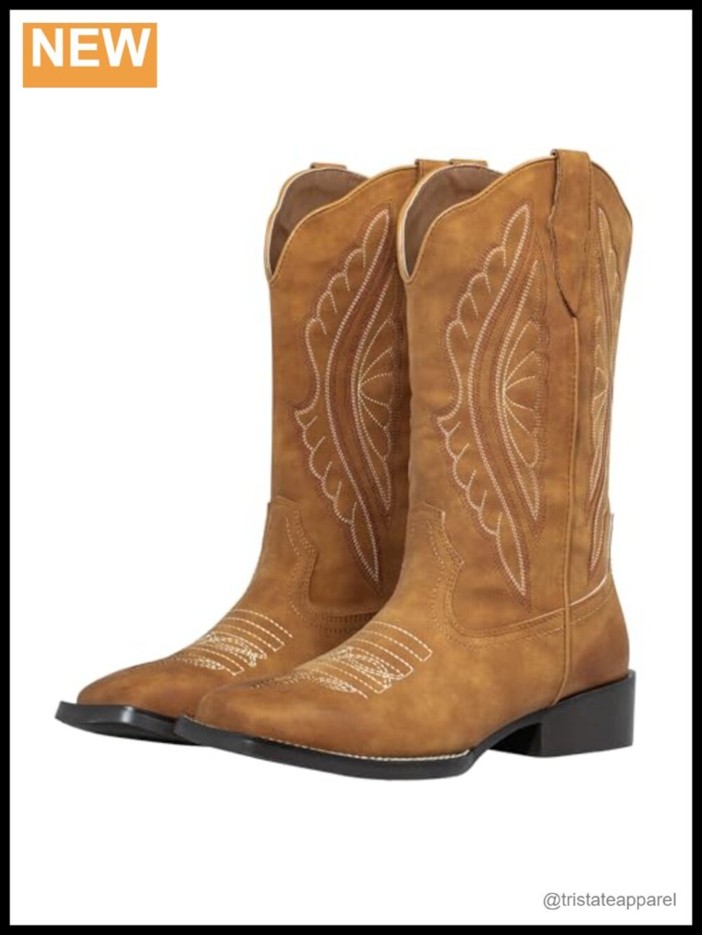 Wide Calf Square Toe Cowboy Boots Embroidered Women's Mid Calf Western Boots